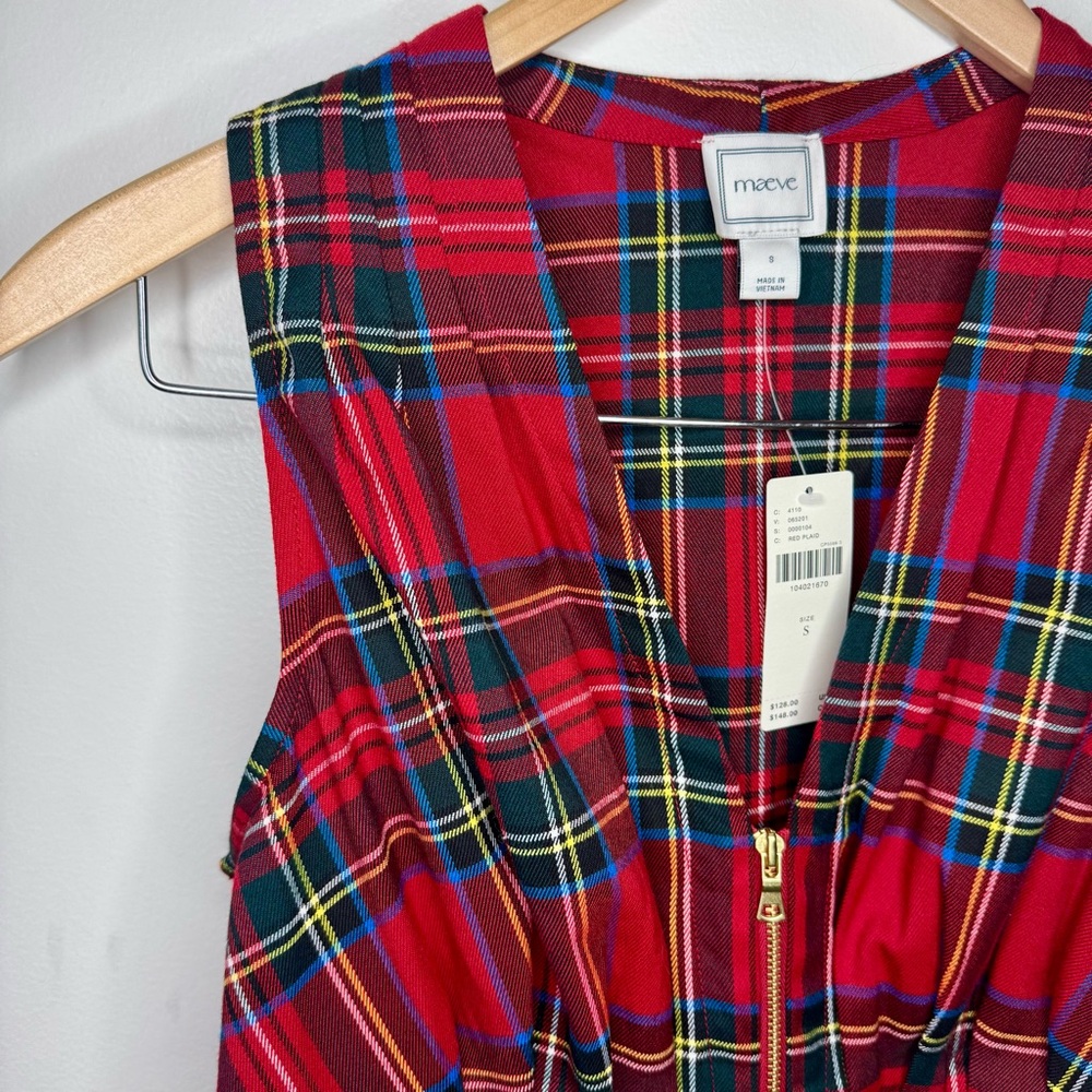 Anthropologie MAEVE Waisted Zip-Front Sleeveless Top In Red Plaid Small NEW NWT - Picture 5 of 9